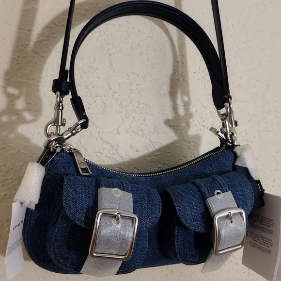 Coach Ashton denim crossbody bag Indigo Silver CAK44 - Picture 2 of 15